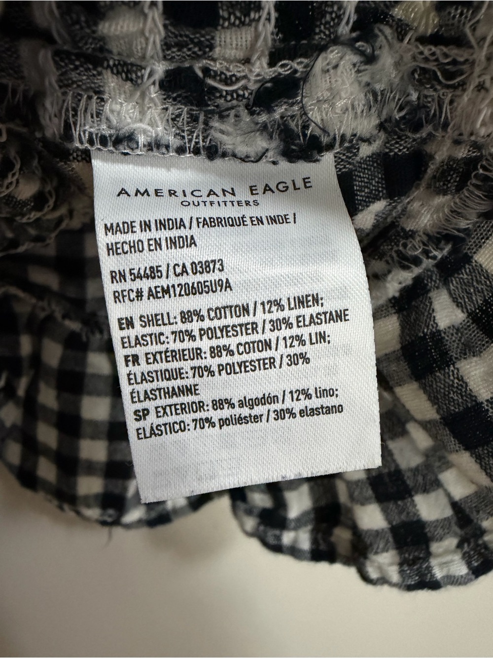 American Eagle Gingham Smocked Tie-Back Crop Top Ruffle Hem Linen Blend Small - Picture 7 of 9